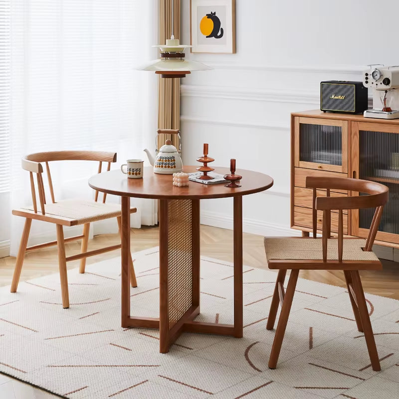 Nordic Solid Wood Dining Chair Hand-Woven Leisure Rattan Chair Living Room Reclining Chair Modern Minimalist Outdoor Back Chair