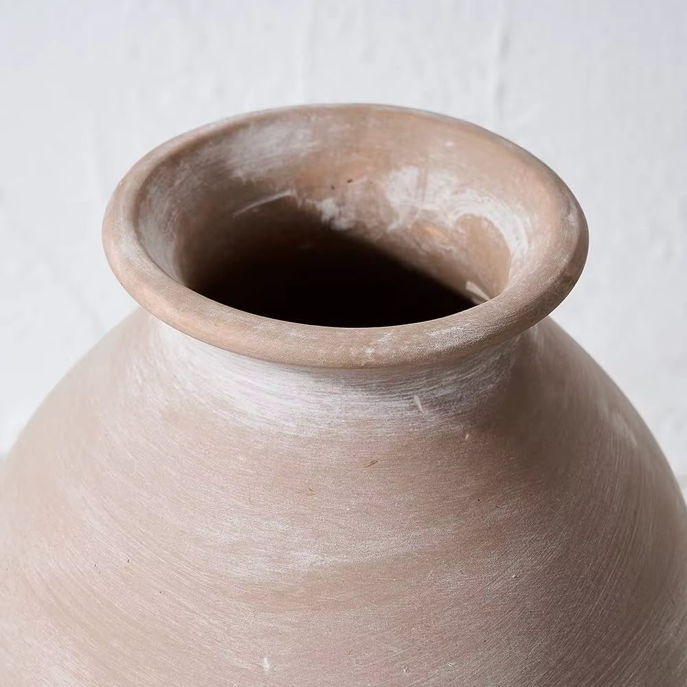 Ceramic Rustic Farmhouse Vase, 9.2 Inch Whitewashed Terracotta Vase, Pottery Decorative Flower Vases,Clay Decorative Vases For