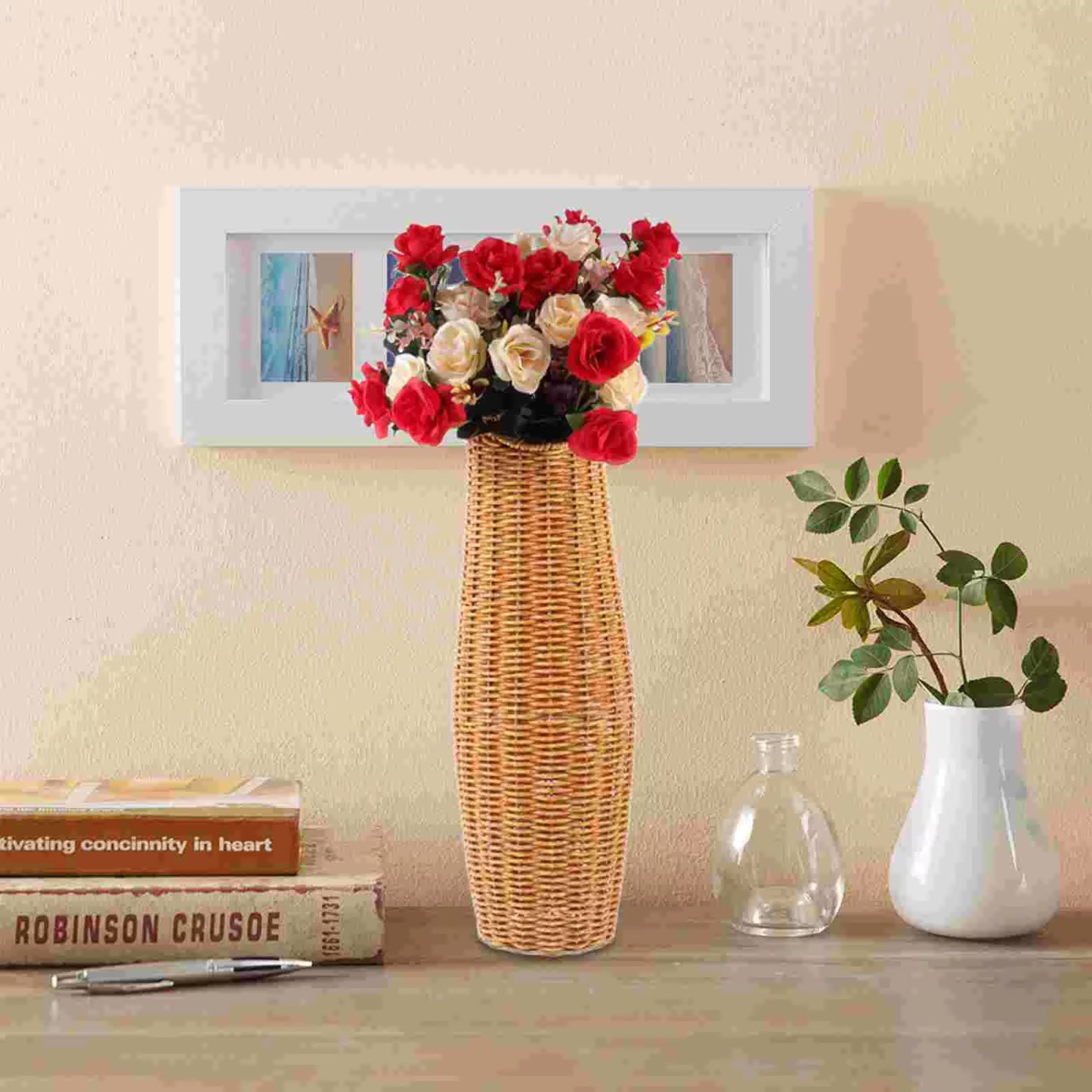Rattan Woven Flower Vase Rustic Flower Arrangement Containers Large Floor Vase Decorative Imitation Wicker Floor Vase Tall