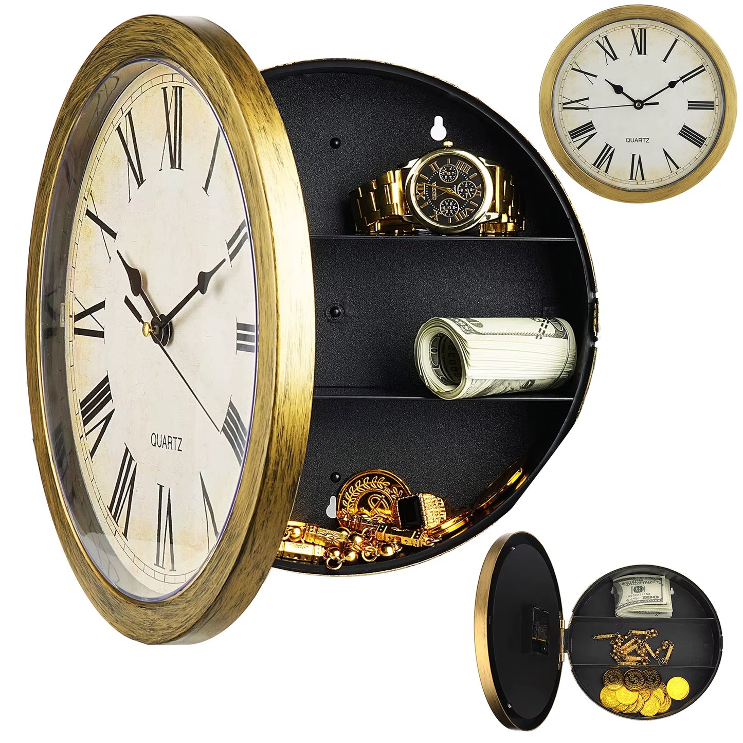 Vintage Wall Clock Hidden Storage Compartment Plastic Clock Secret Clock Wall Clock Safe Money Jewelry Valuables Storage Box