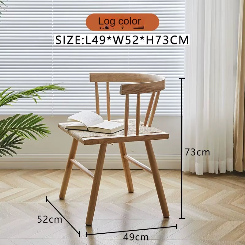 Nordic Solid Wood Dining Chair Hand-Woven Leisure Rattan Chair Living Room Reclining Chair Modern Minimalist Outdoor Back Chair