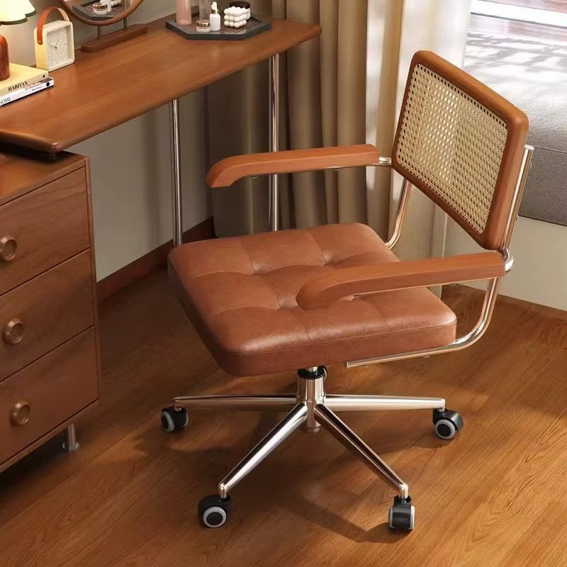 Rattan Solid Wood Office Chair Internet Celebrity Retro Rattan Chair Computer Chair Home Lift Swivel Chair Student Study Chair