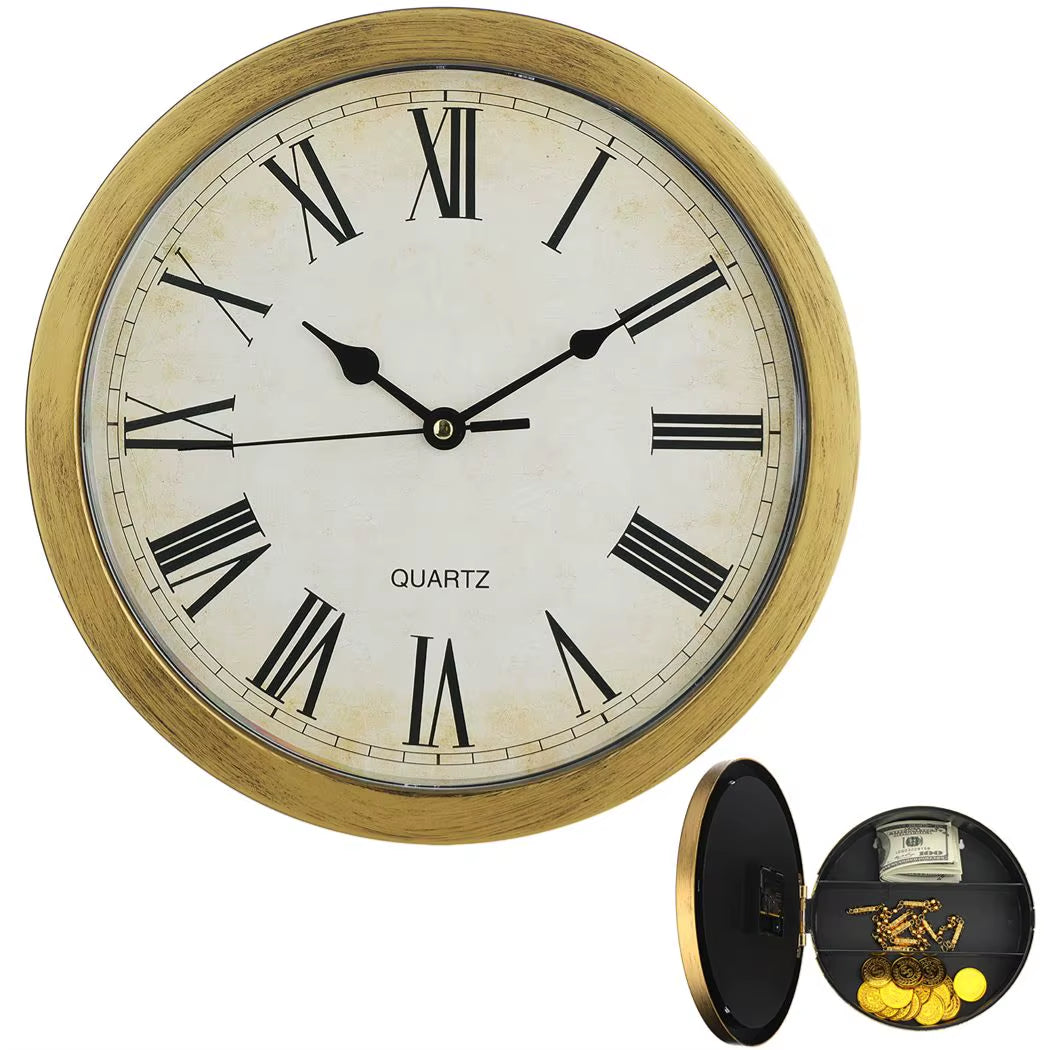 Vintage Wall Clock Hidden Storage Compartment Plastic Clock Secret Clock Wall Clock Safe Money Jewelry Valuables Storage Box