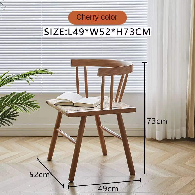Nordic Solid Wood Dining Chair Hand-Woven Leisure Rattan Chair Living Room Reclining Chair Modern Minimalist Outdoor Back Chair