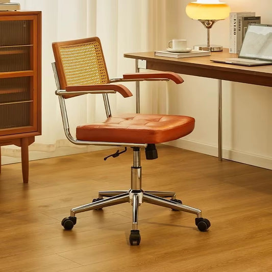 Rattan Solid Wood Office Chair Internet Celebrity Retro Rattan Chair Computer Chair Home Lift Swivel Chair Student Study Chair