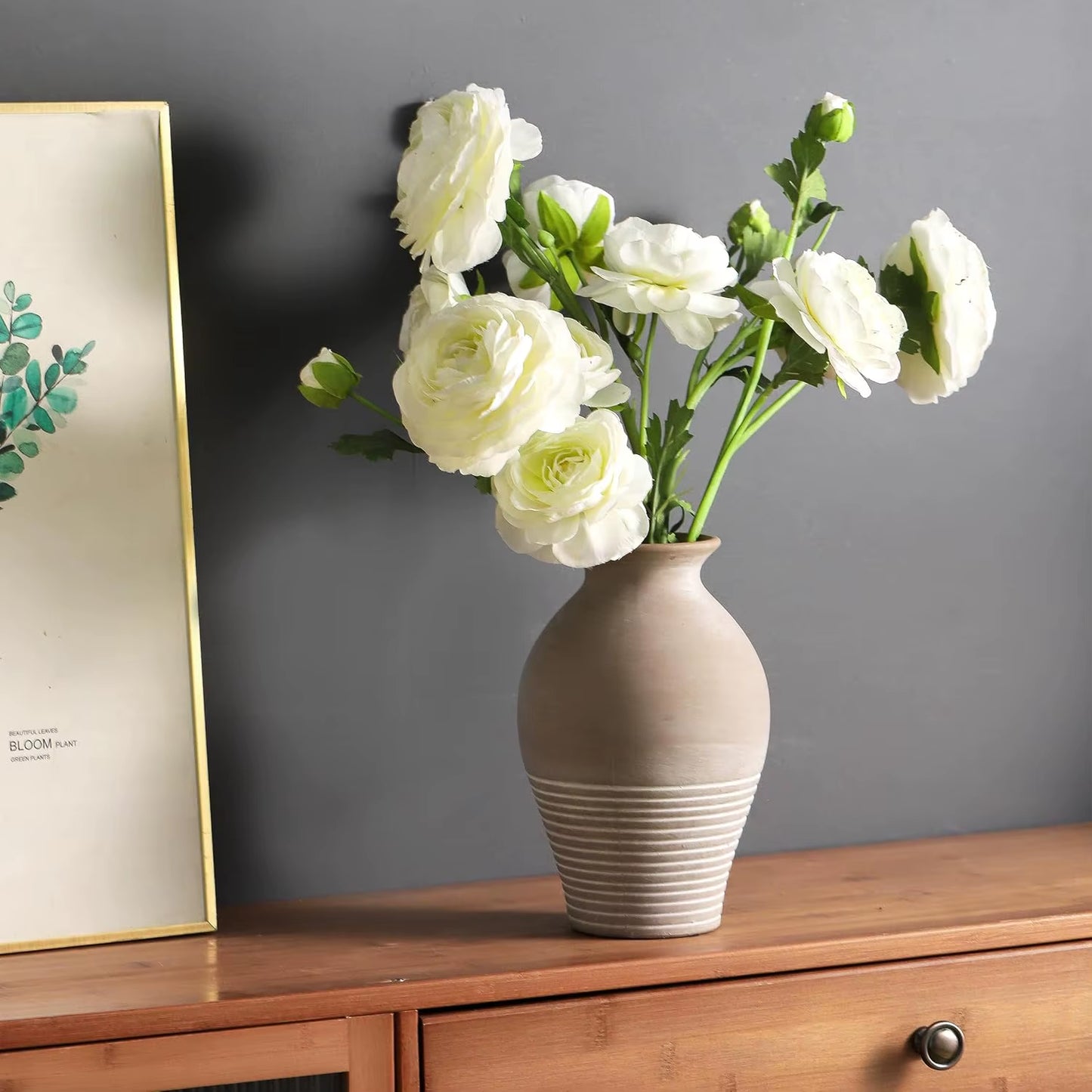 Ceramic Rustic Farmhouse Vase, 9.2 Inch Whitewashed Terracotta Vase, Pottery Decorative Flower Vases,Clay Decorative Vases For