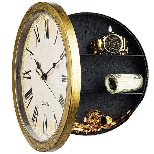 Vintage Wall Clock Hidden Storage Compartment Plastic Clock Secret Clock Wall Clock Safe Money Jewelry Valuables Storage Box